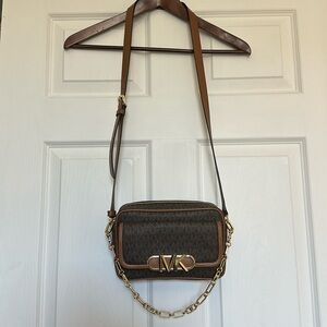 Michael Koras Parker Medium Chain Swag crossbody Camera Brown Bag Purse